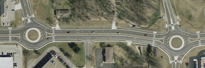 Roundabouts on West 96th Street at Agusta and Shelborne, Carmel, Indiana