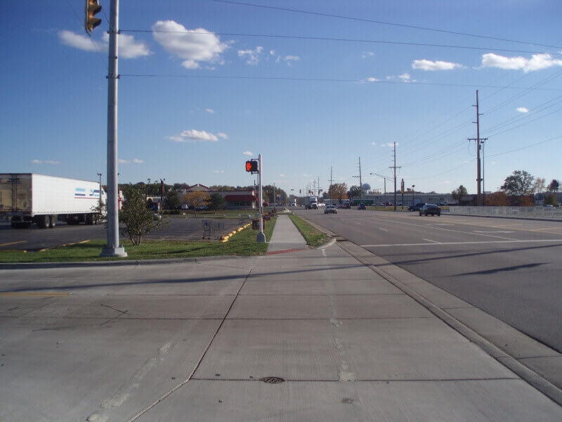 Traffic signal poles, Oak Road at Kmart Driveway, Plymouth, Indiana